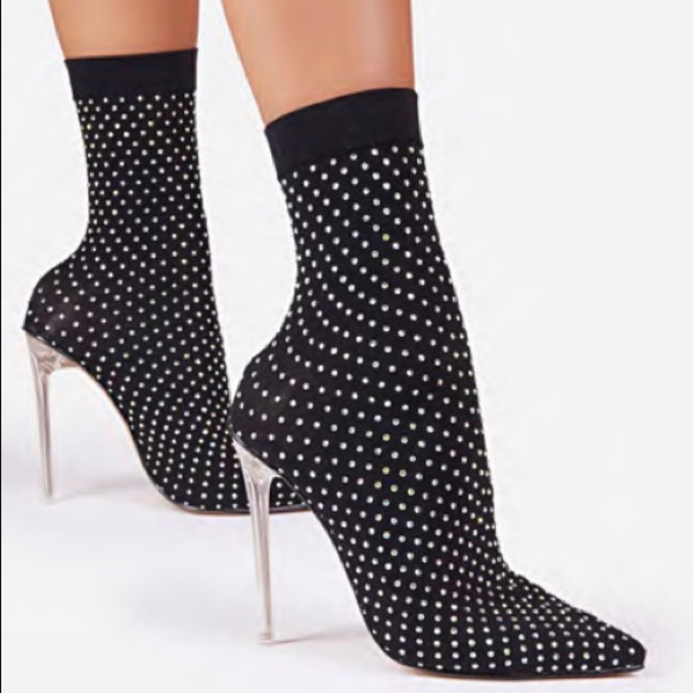 Designer Diamante Ankle Sock Boot